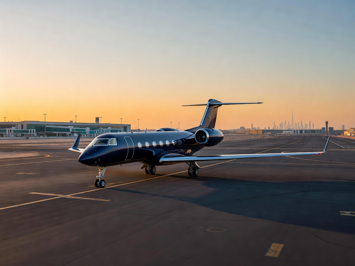 Private Gulfstream jet parked on VIP tarmac in Dubai World Central Al Maktoum airport